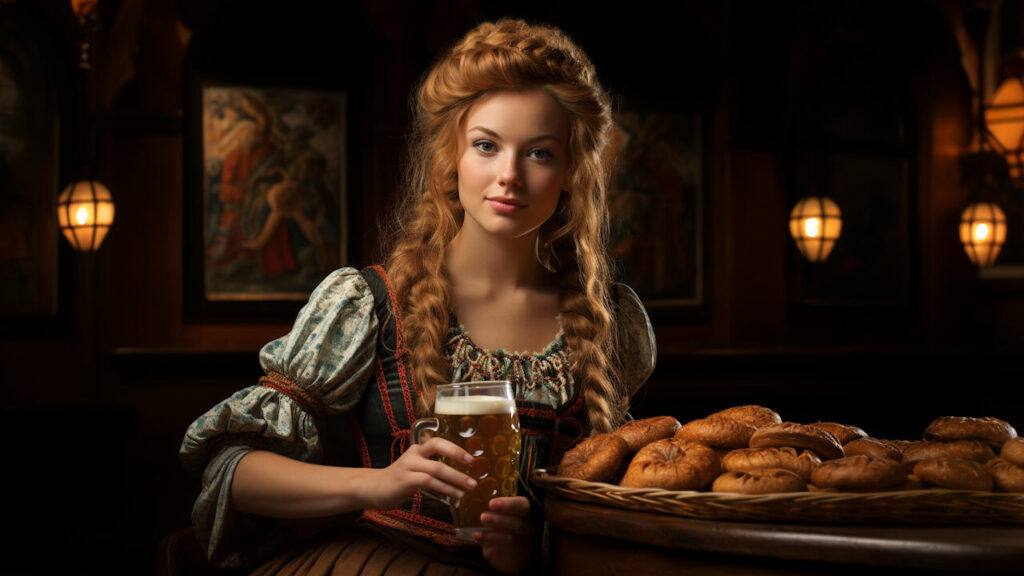 Dirndl Bier und Brezel
